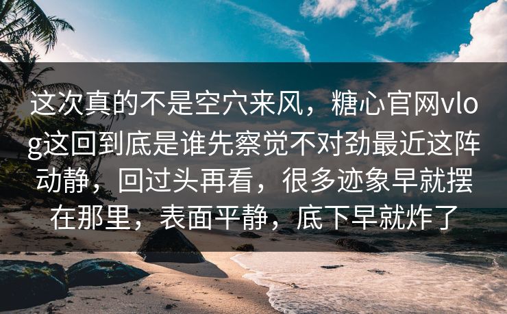 这次真的不是空穴来风，糖心官网vlog这回到底是谁先察觉不对劲最近这阵动静，回过头再看，很多迹象早就摆在那里，表面平静，底下早就炸了