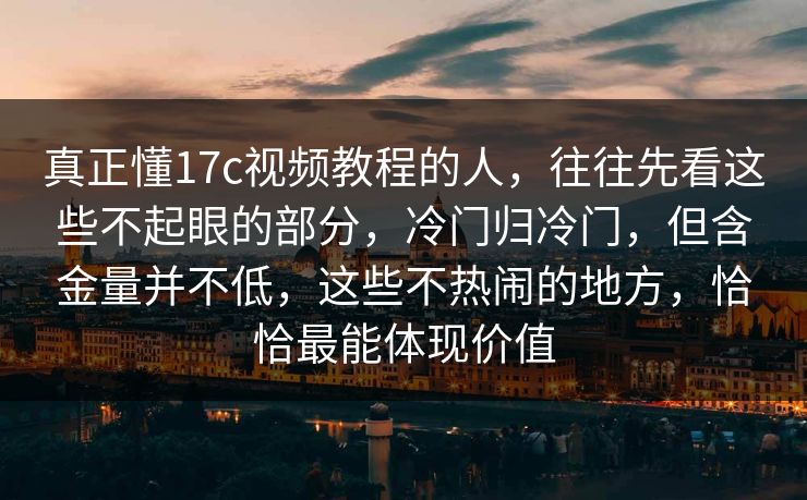真正懂<strong>17C</strong>视频教程的人，往往先看这些不起眼的部分，冷门归冷门，但含金量并不低，这些不热闹的地方，恰恰最能体现价值