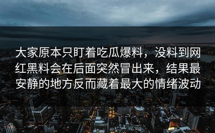 大家原本只盯着吃瓜爆料，没料到网红黑料会在后面突然冒出来，结果最安静的地方反而藏着最大的情绪波动
