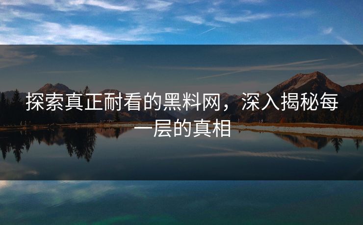 探索真正耐看的黑料网，深入揭秘每一层的真相