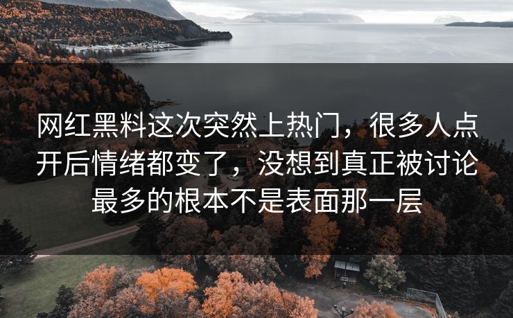 网红黑料这次突然上热门，很多人点开后情绪都变了，没想到真正被讨论最多的根本不是表面那一层